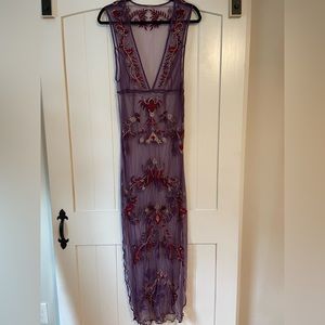 Free People Purple and Red Sheer Embroidered Gown